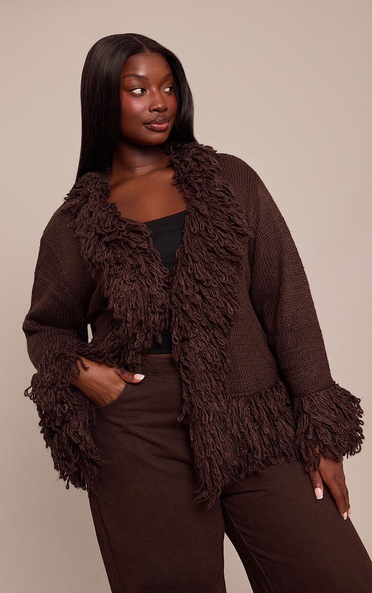 Plus Chocolate Loop Knit Edge cardigan image 4