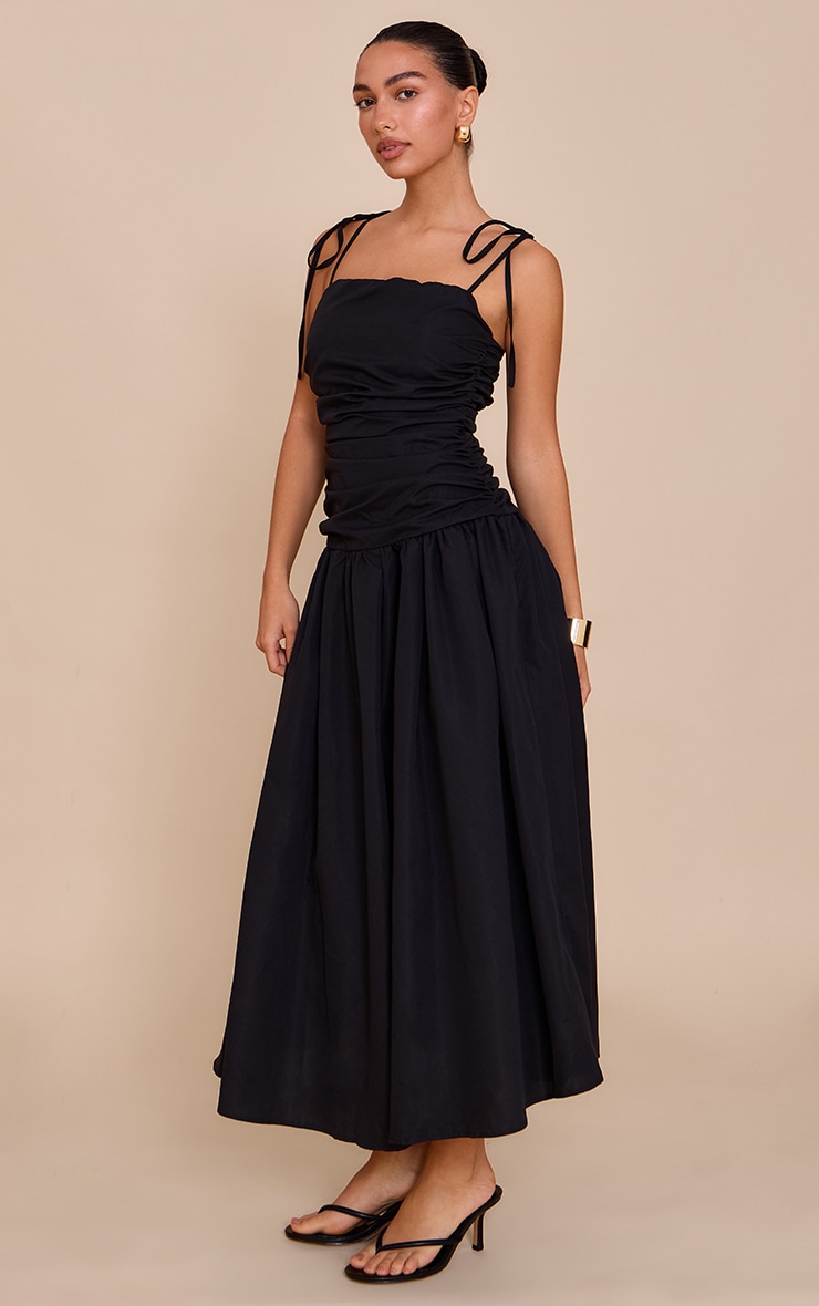 Black Ruched Detail Strappy Maxi Dress image 3