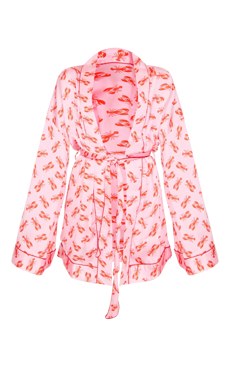 Pink Lobster Print Satin Robe PrettyLittleThing UAE