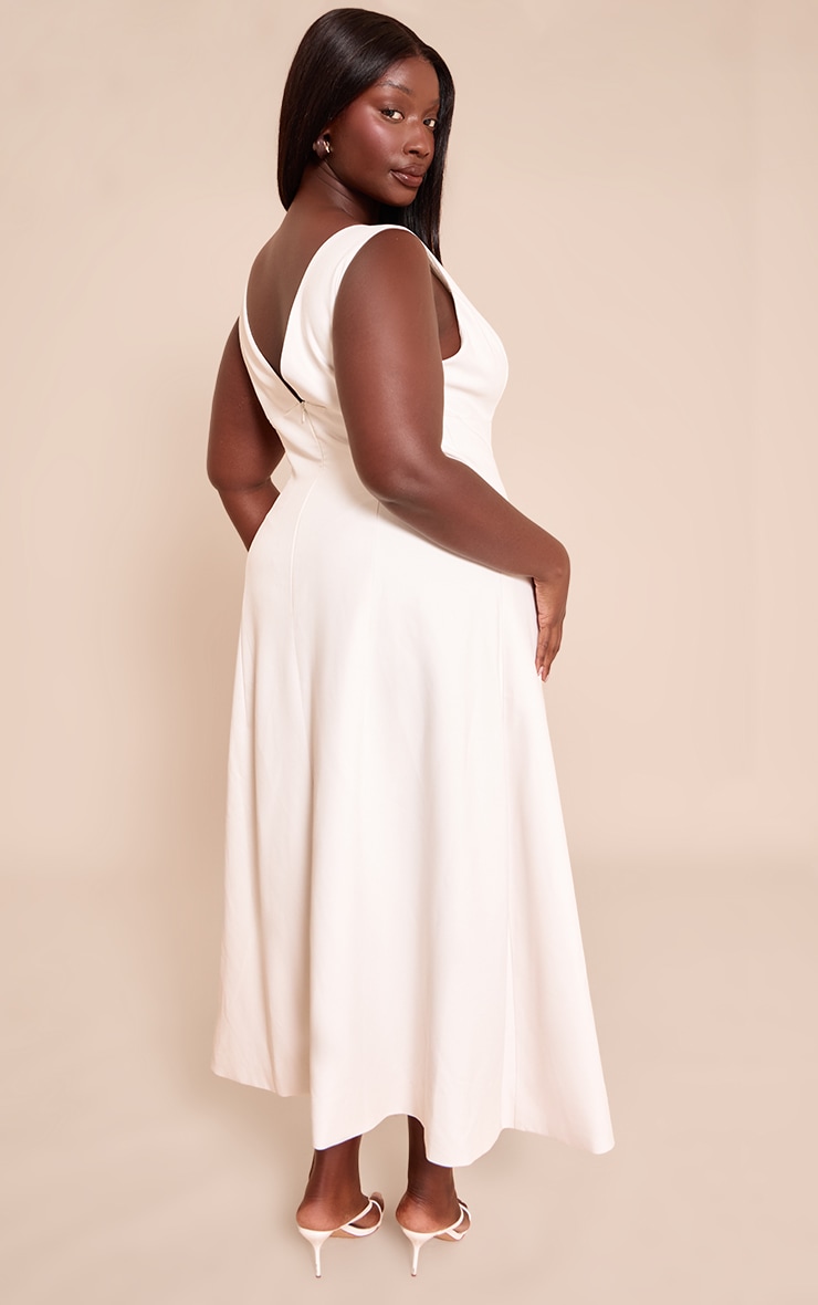 Plus Cream Tailored Woven Plunge Button Down Midi Dress image 2