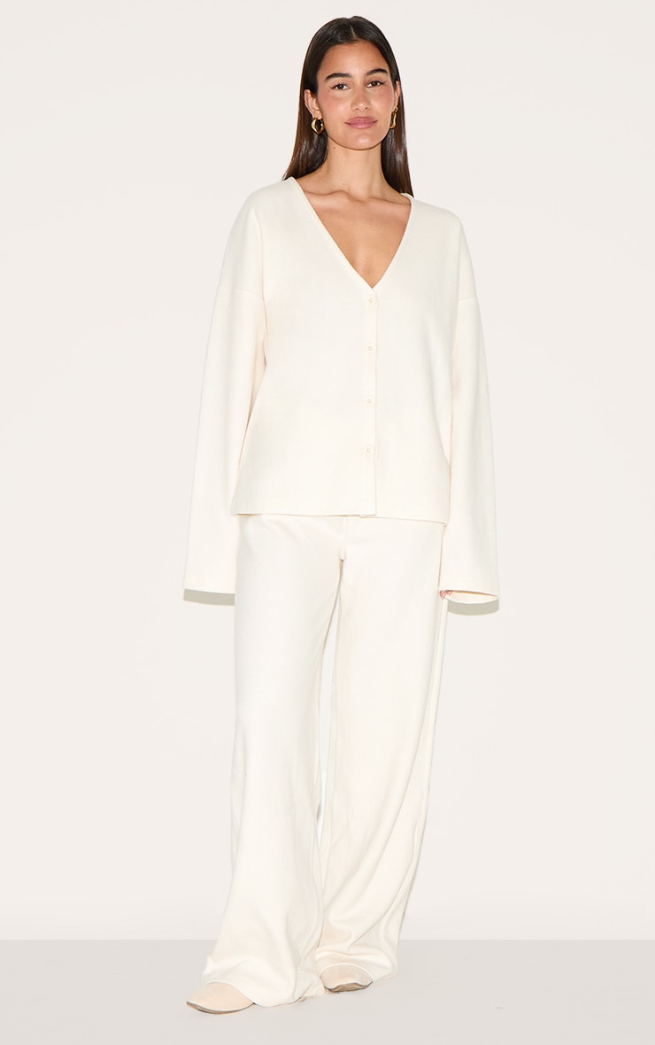 Cardigan Crème Épais Côtelé Brossé à Col en V Boutonné image 3