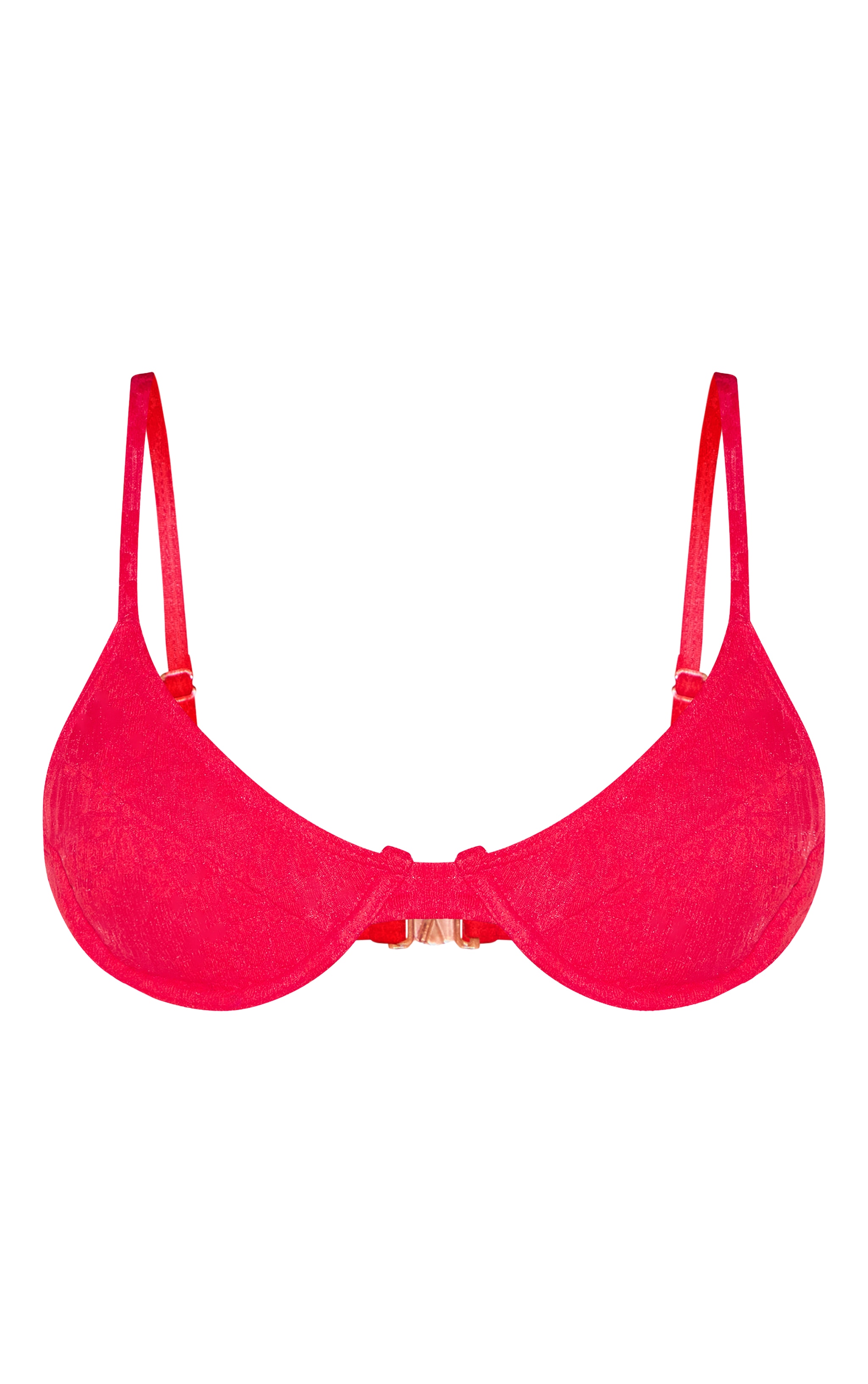 Red Textured Floral Underwired Bikini Top image 5