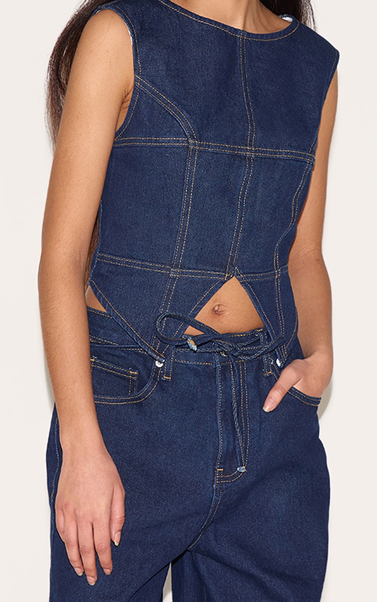 Petite Indigo Denim Seam Detail Long Top image 4