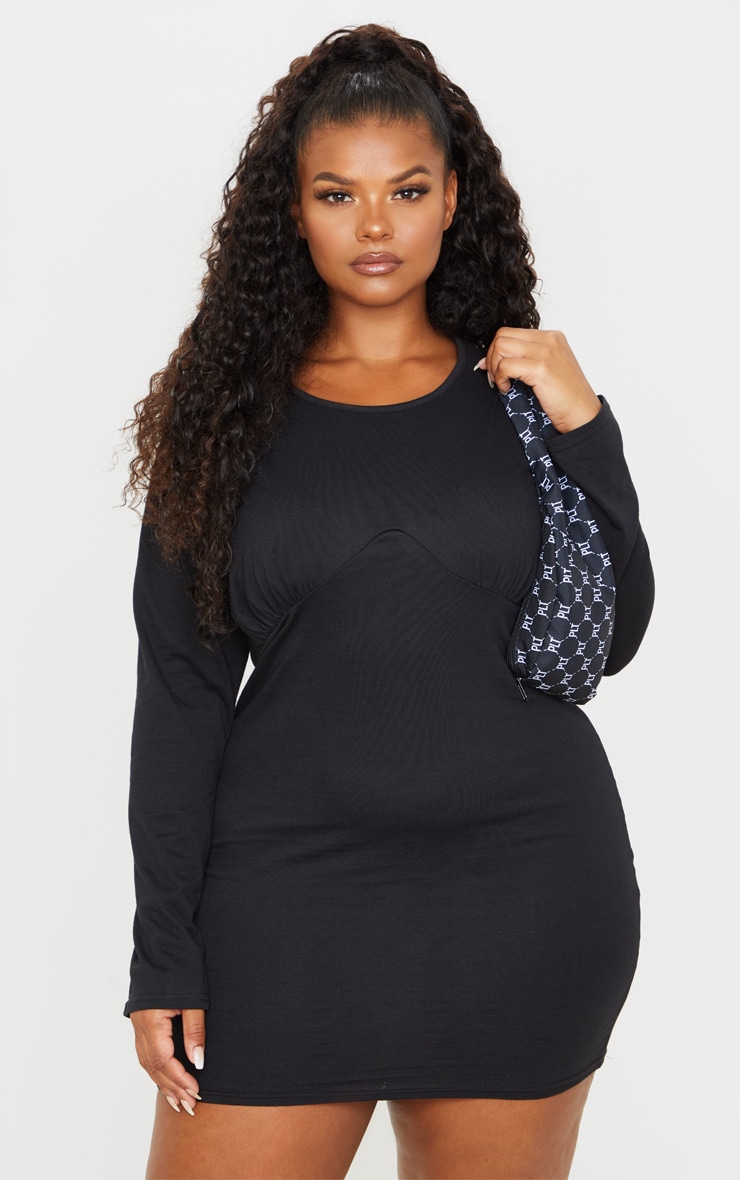 Plus Black Bust Detail Bodycon Dress PrettyLittleThing AUS