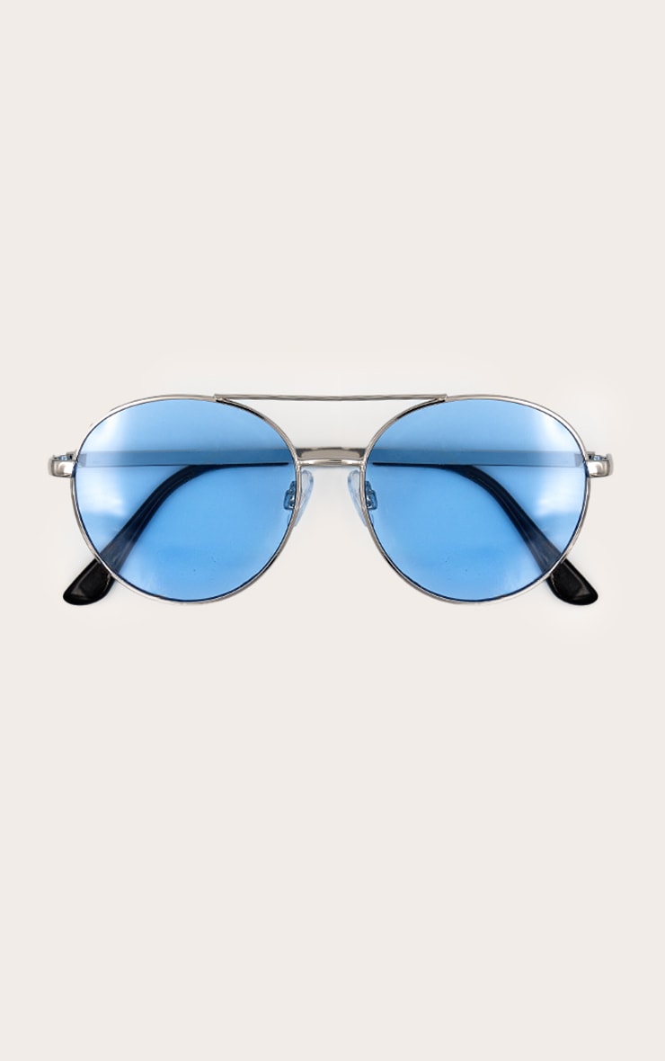 Silver Blue Gradient Lens Aviator Sunglasses image 4