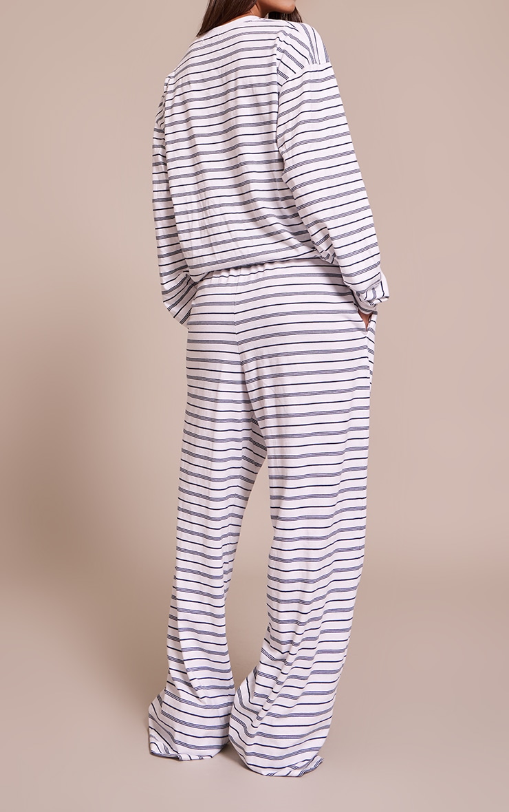 Navy Striped Wide Leg Drawstring Pants image 3