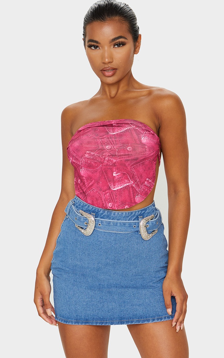 Jupe en jean moyennement délavé à boucle western et zip