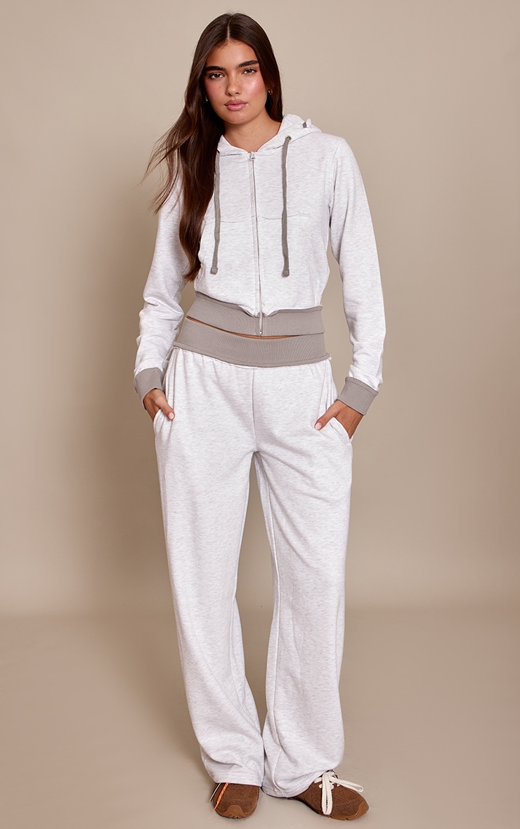 Grey Marl Distressed Waistband Straight Leg Sweatpants