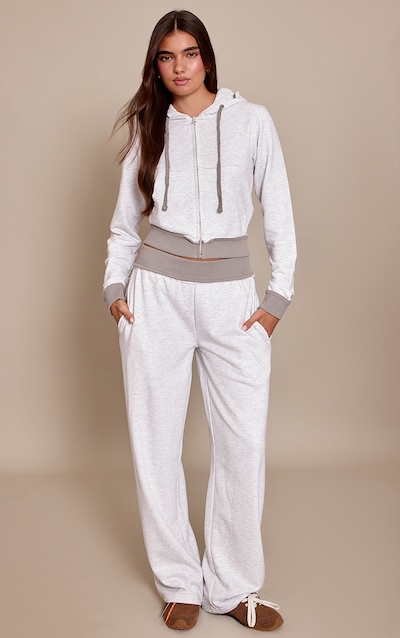 Grey Marl Distressed Waistband Straight Leg Sweatpants