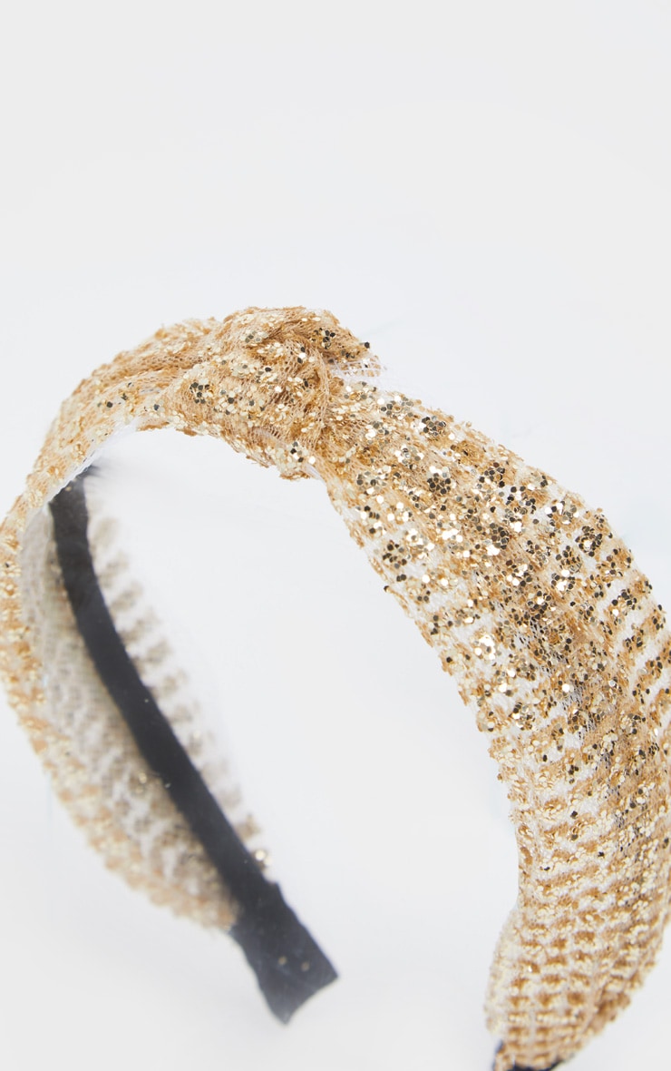 Gold Glitter Knotted Headband Accessories PrettyLittleThing