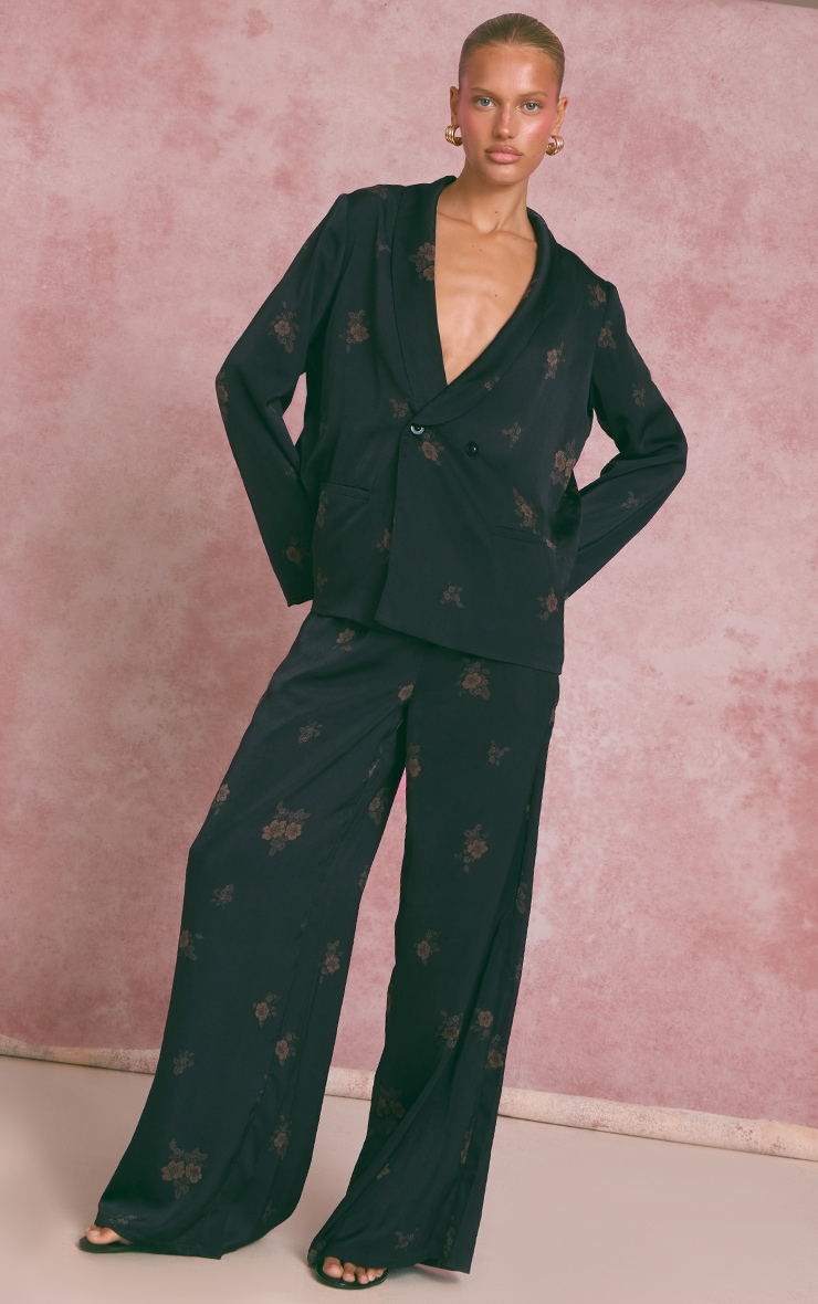 Navy Ditsy Floral Satin Suit Pants image 2