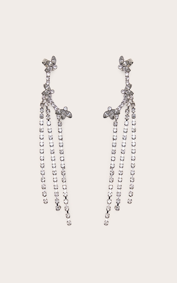 Silver Diamante Flower Detail Drape Earcuff image 2