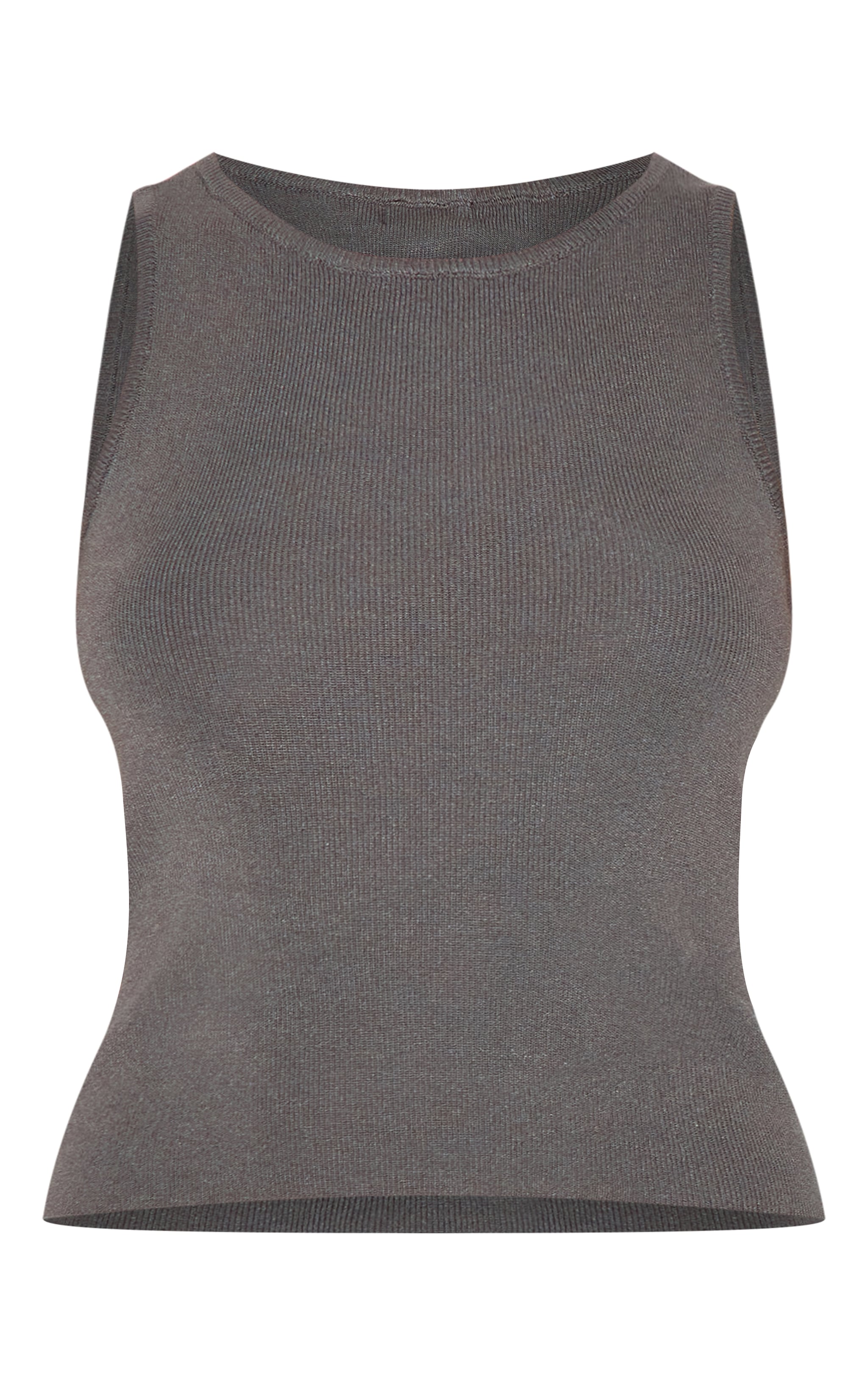 Charcoal Fine Knit Racer Neck Top image 5