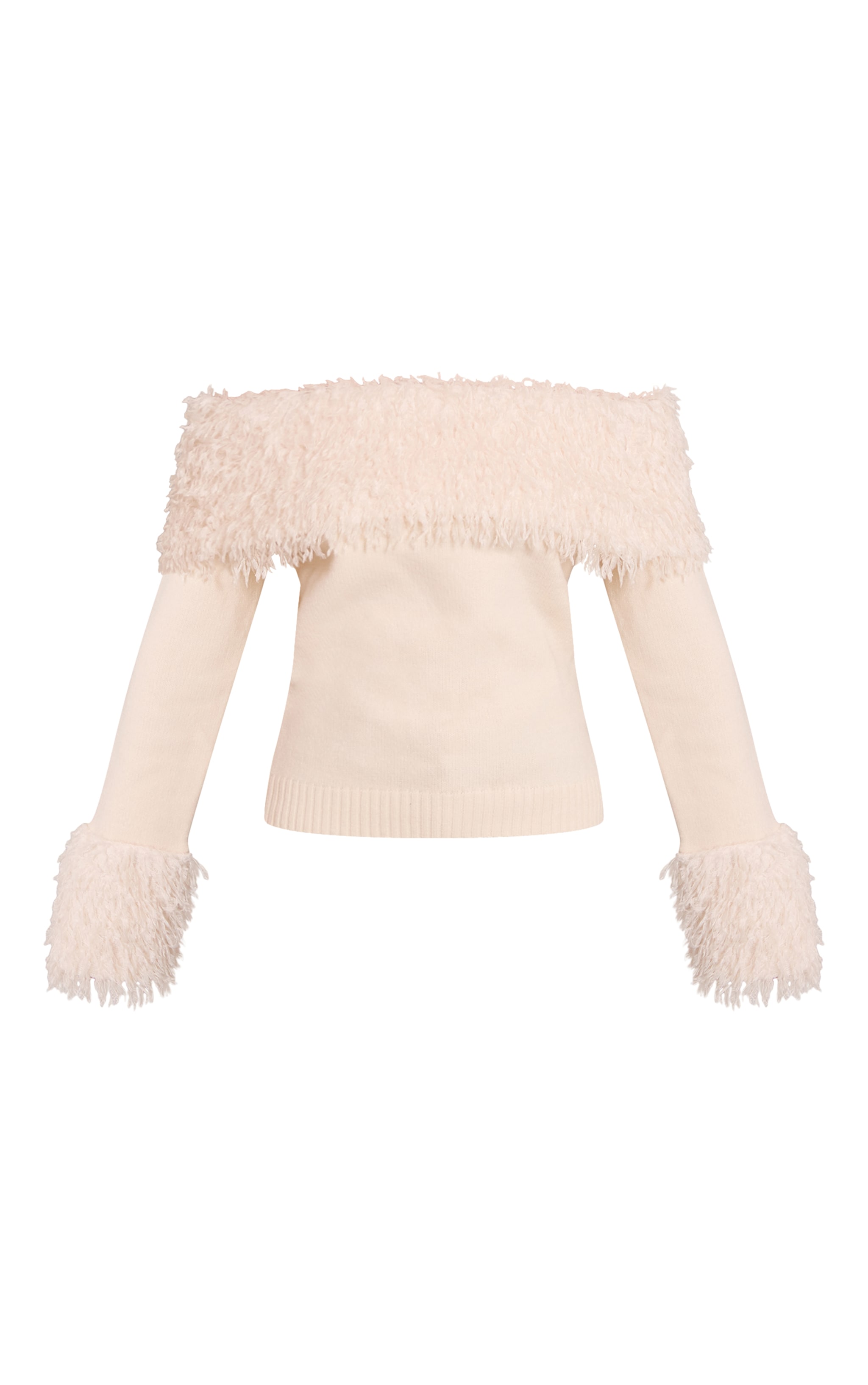 Petite Cream Feather Trim Detail Knitted Bardot Top image 5