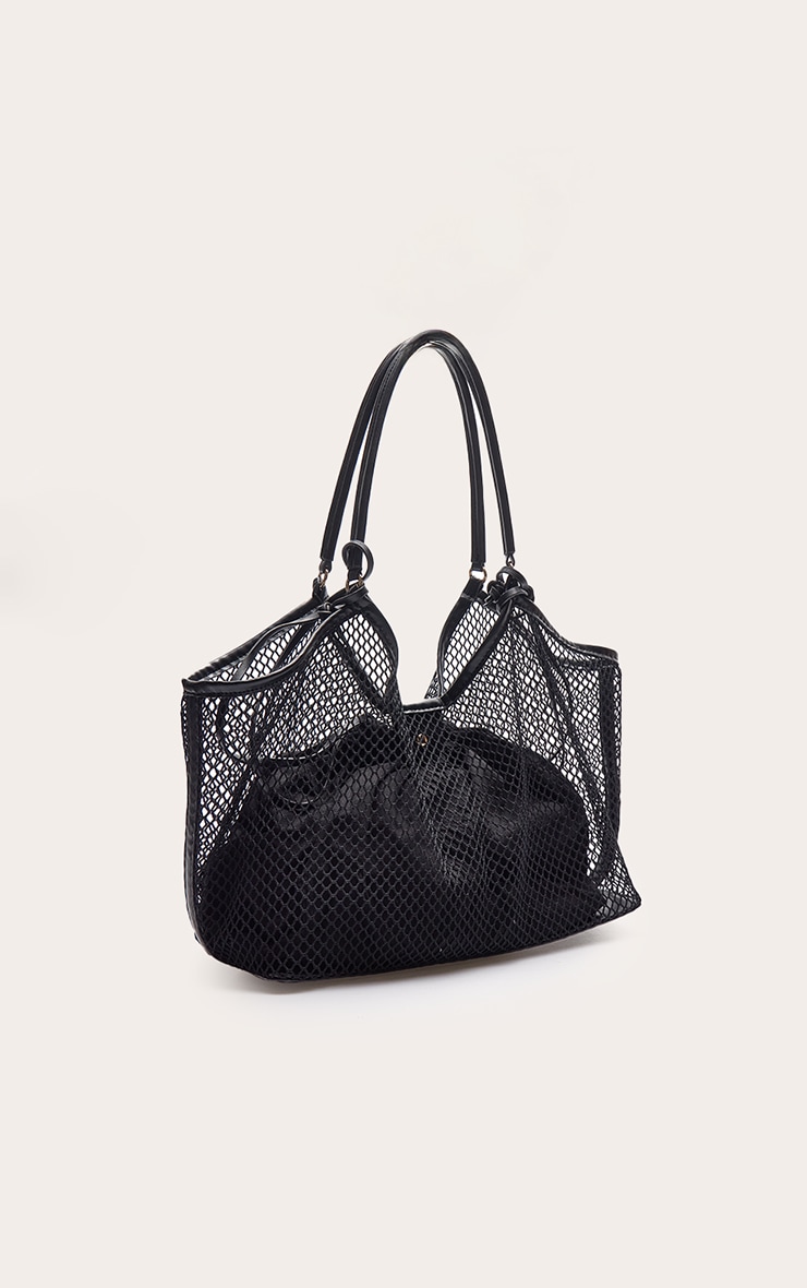 Black Fishnet Shoulder Bag with Inner Pouch image 3