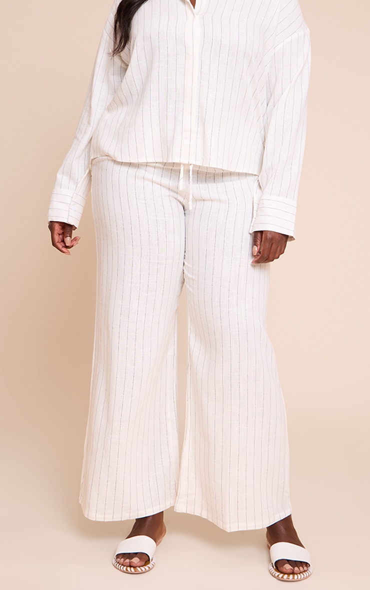 Plus Cream Pinstripe Casual Pants image 2