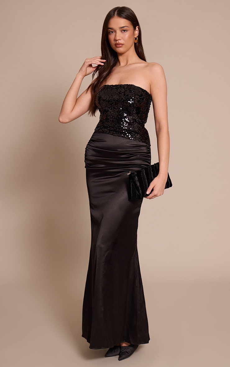 Black Sequin Asymmetric Maxi Dress image 3