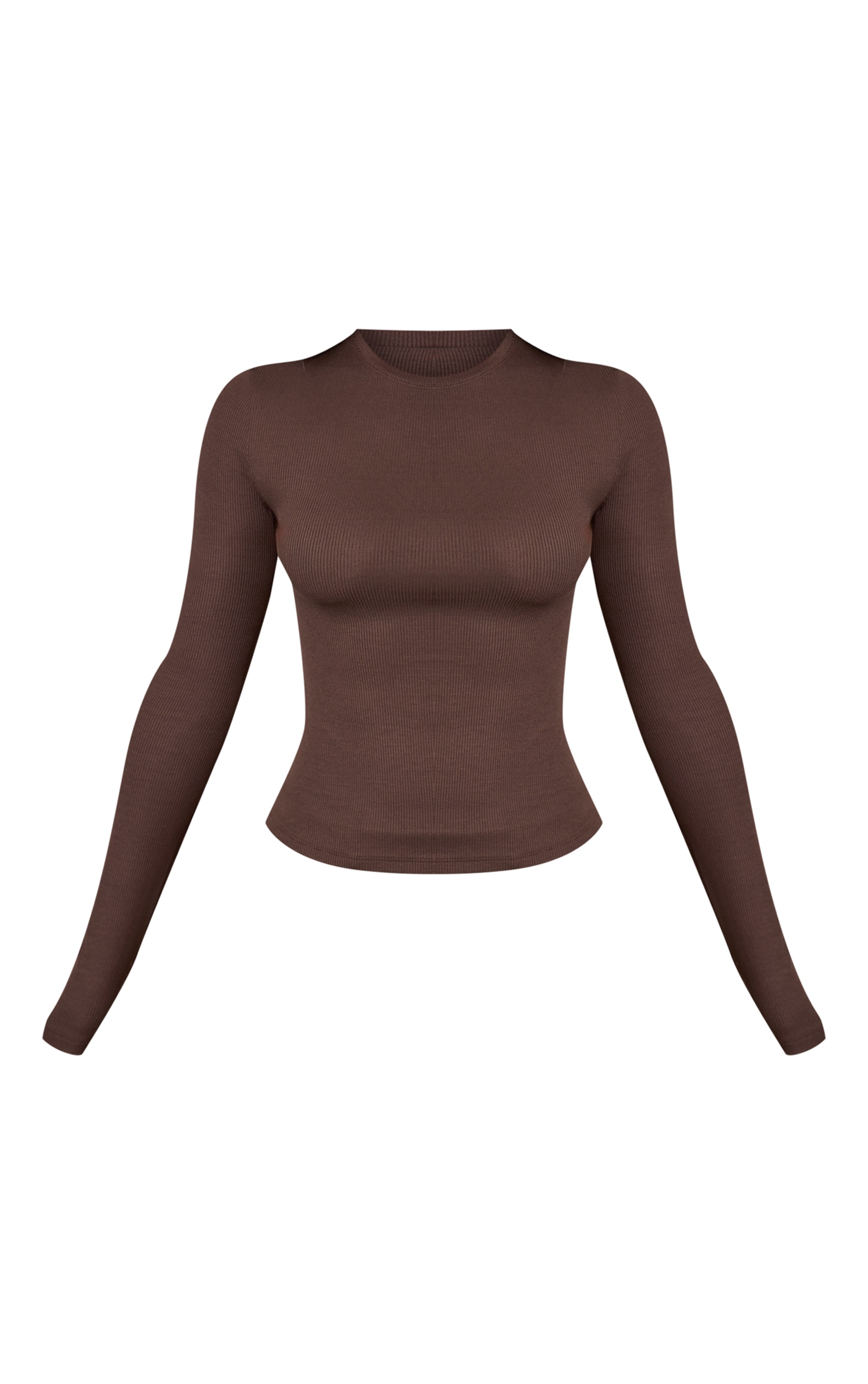 Petite Dark Chocolate Soft Rib Crew Neck Long Sleeve Top image 5