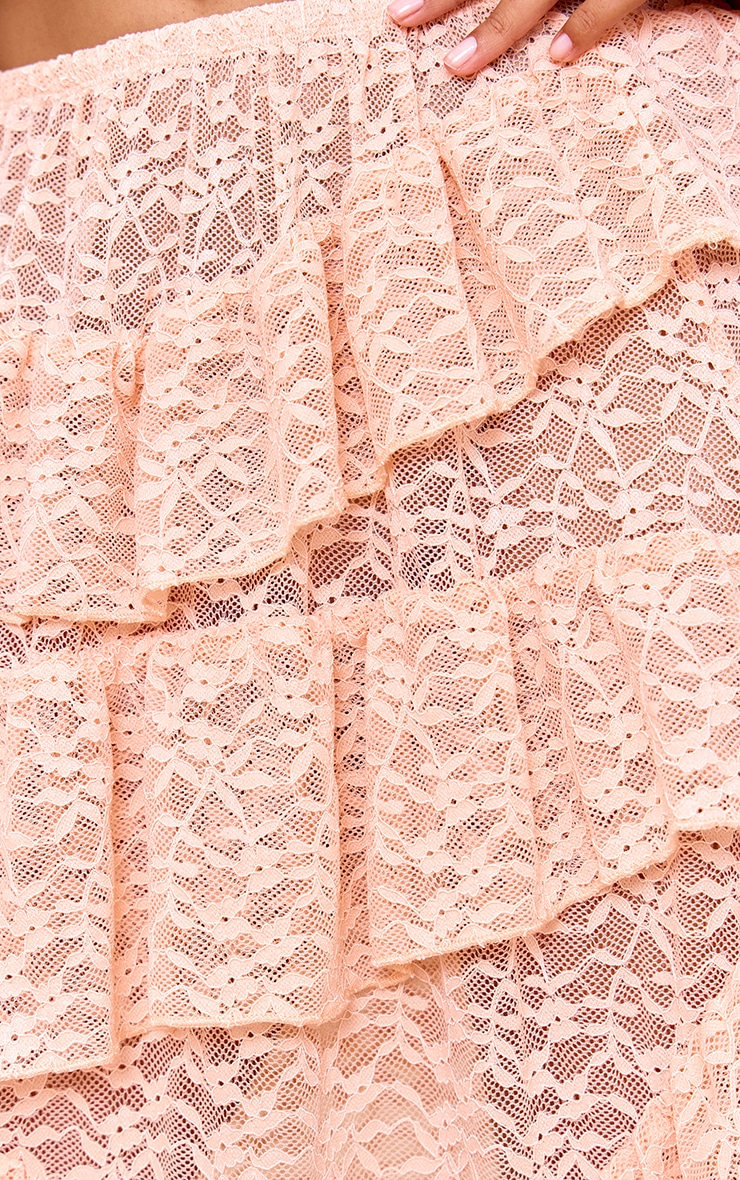 Peach Premium Lace Tiered Floaty Maxi Skirt image 4