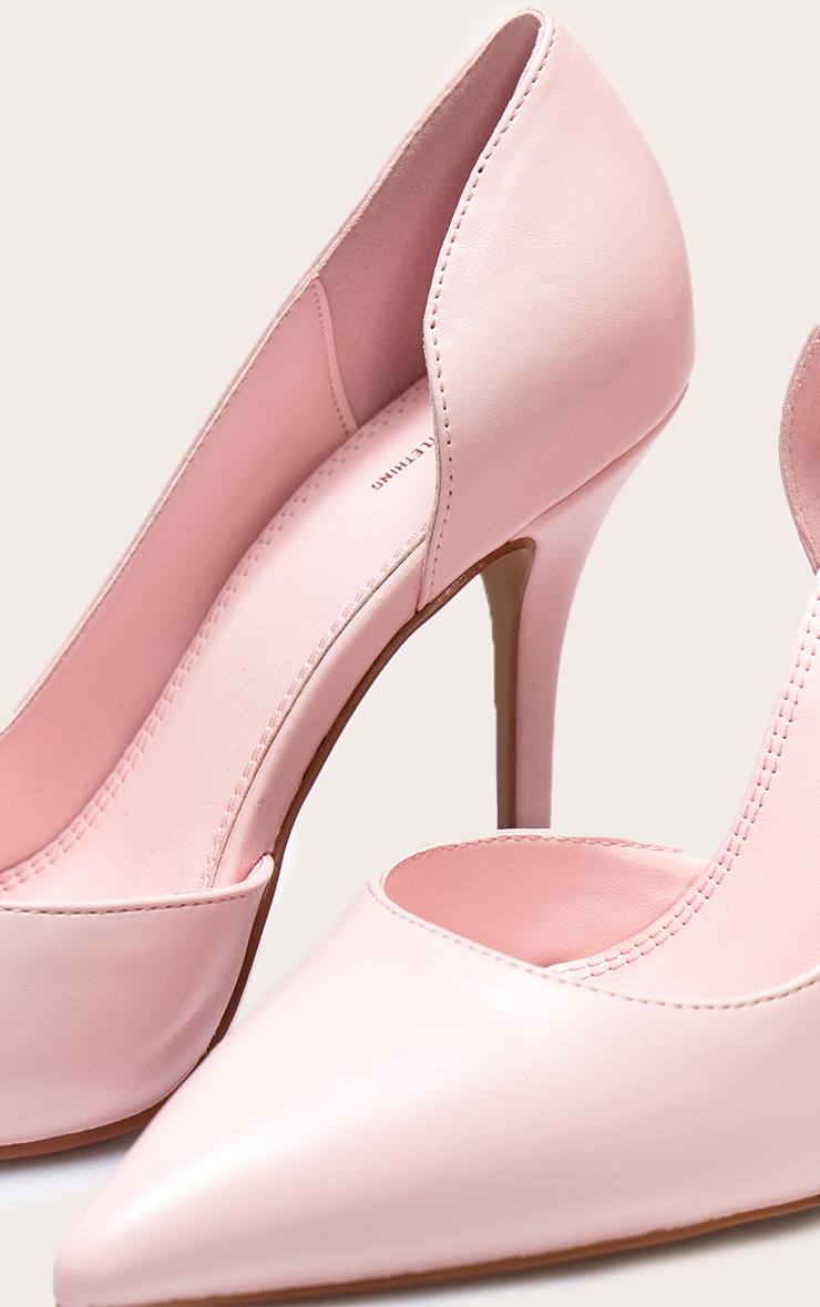 Baby Pink Pu Point Toe Curved Cut Out High Heel Courts image 4
