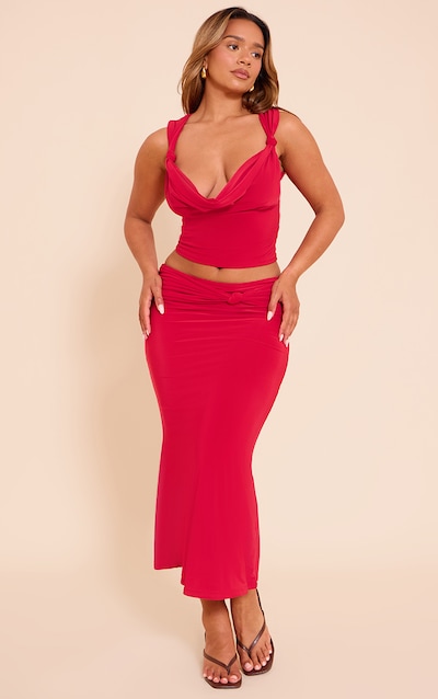 Shape Red Slinky Drape Detail Midi Skirt