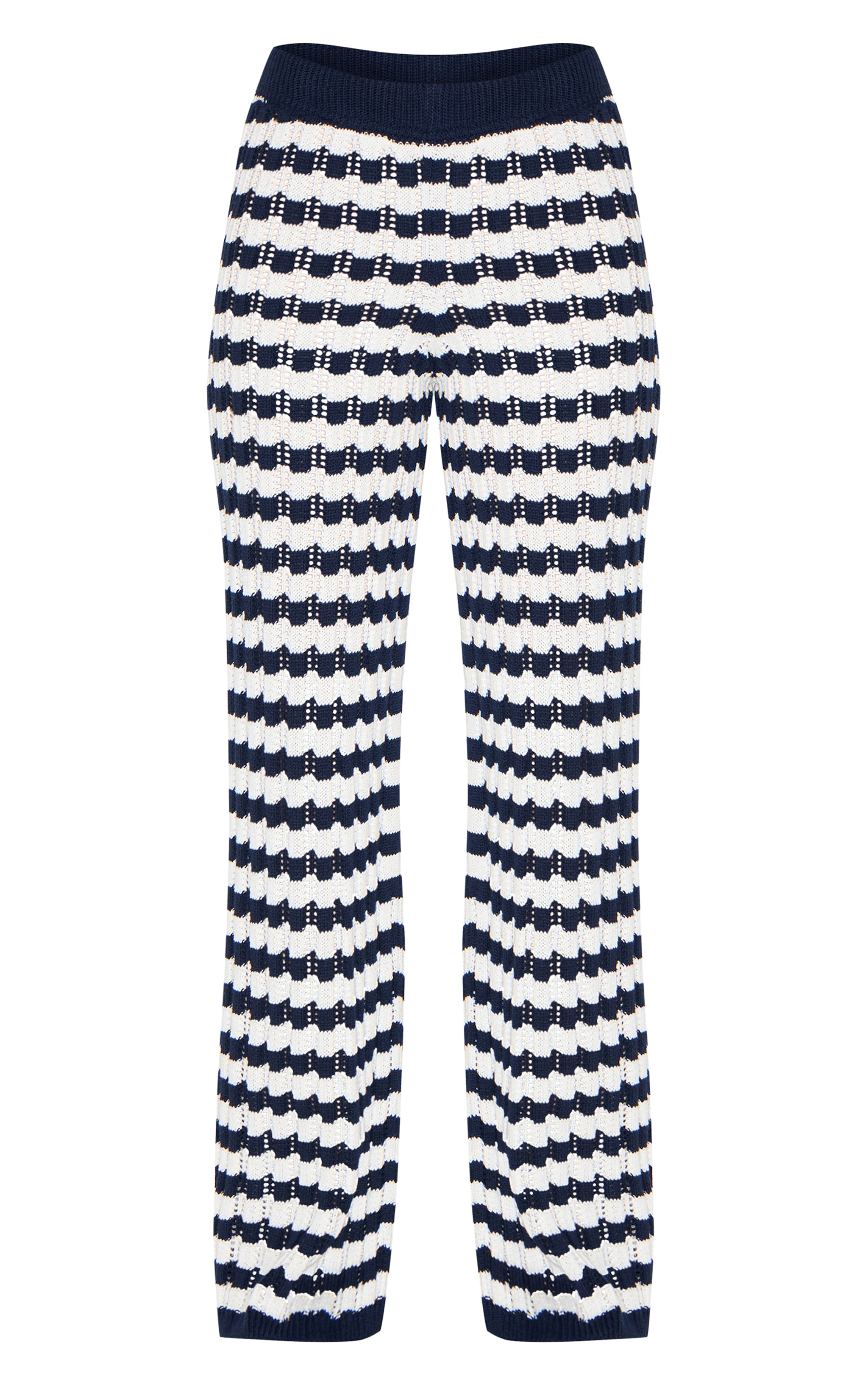 Navy Crochet Stripe Knit Pants image 5