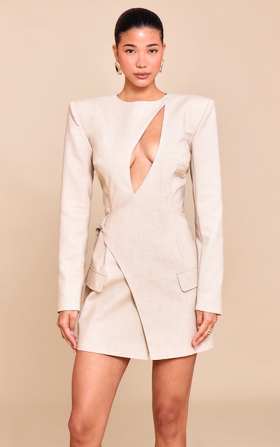 PLT Label Robe blazer de tailleur non colorée à découpe asymétrique