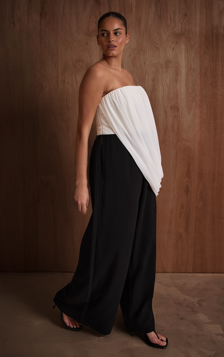 PLT Label Plus Monochrome Draped Mesh Jumpsuit image 3
