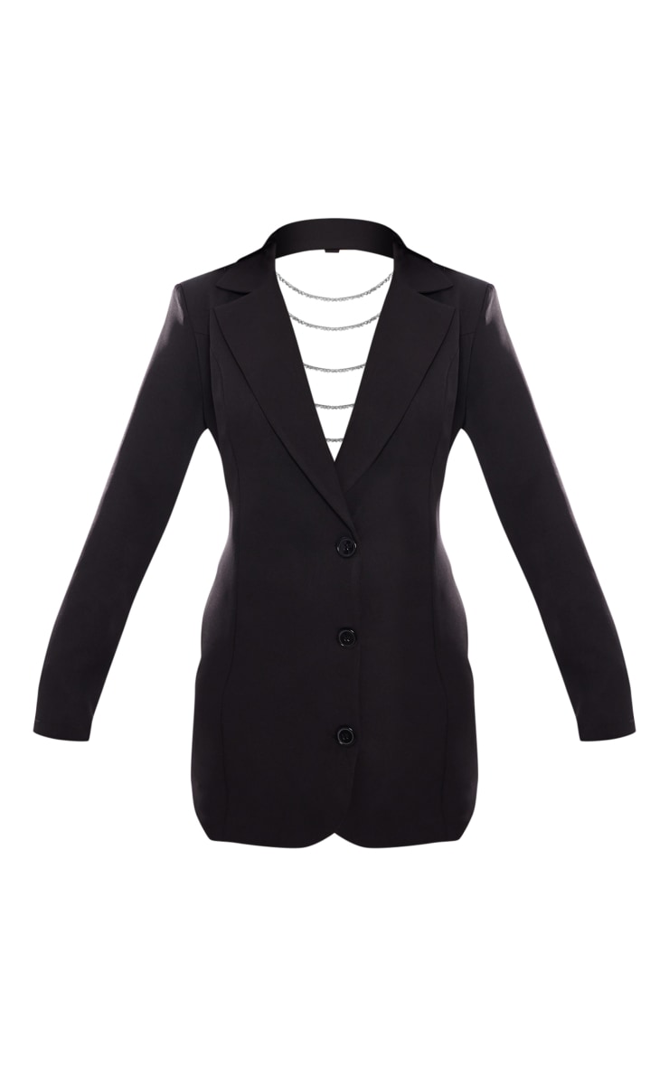 Black Woven Diamante Back Detail Blazer Dress image 5