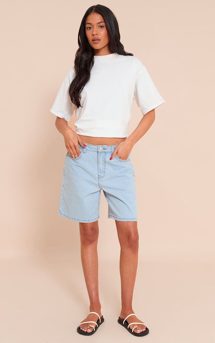 Tall Light Blue Mid Rise Relaxed Boyfriend Shorts image 2