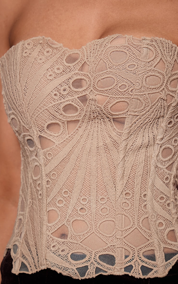 Almond Textured Sheer Floral Lace Corset image 4