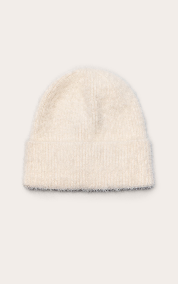 Cream Eyelash Knit Fold Over Beanie image 2