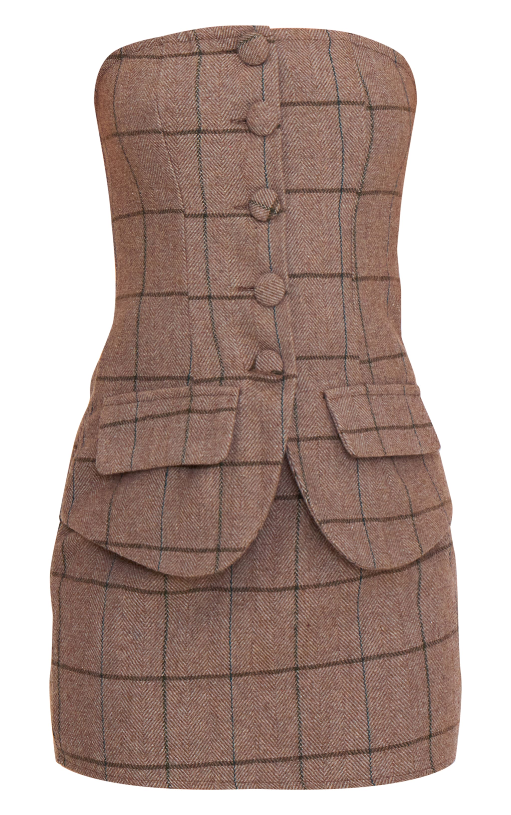Grey Twill Bandeau Vest Detail Bodycon Dress image 5