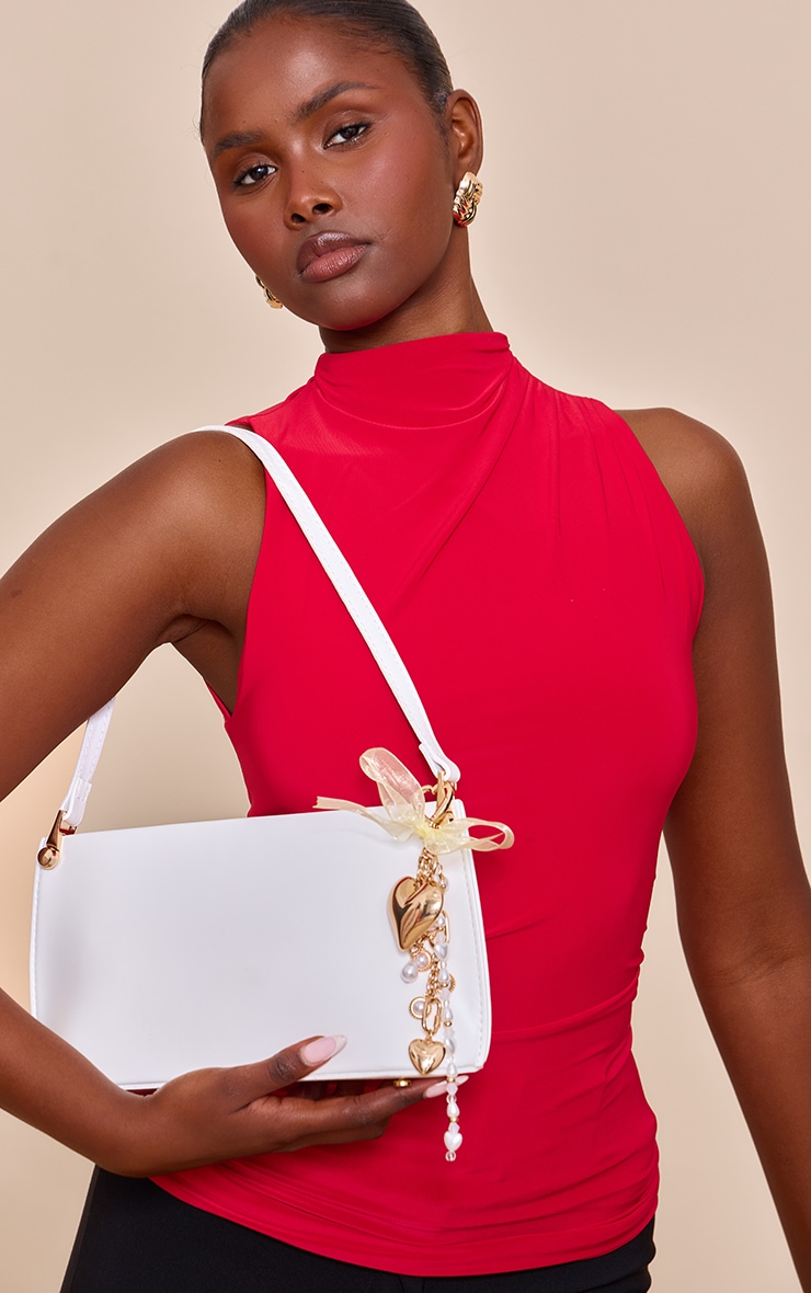 Gold Layered Pearl & Heart Bag Charm image 1