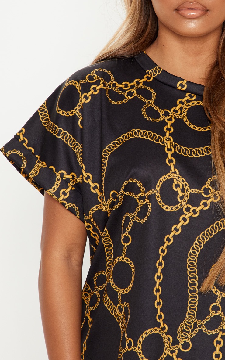 Black Chain Print Slinky Boxy T Shirt Tops PrettyLittleThing