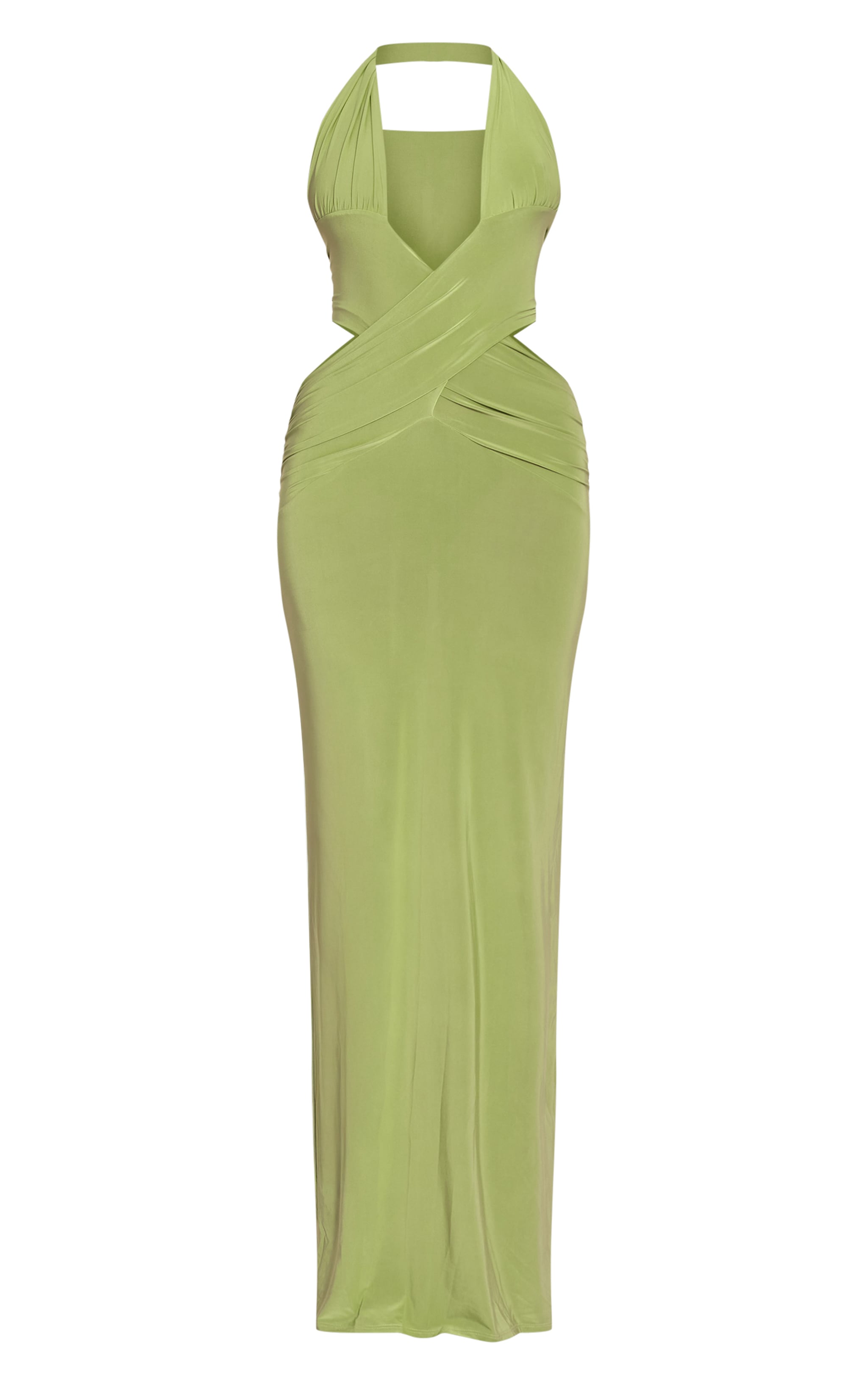 Olive Slinky Extreme Plunge Maxi Dress image 5