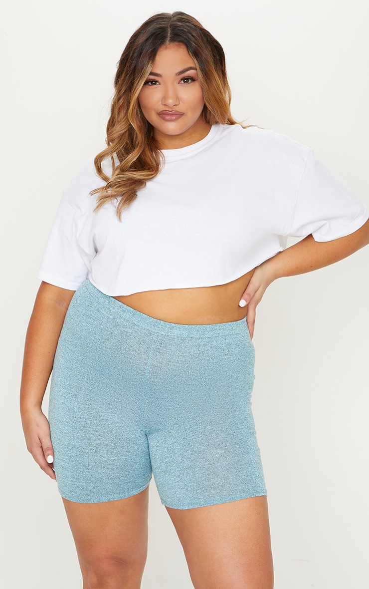 PLT Plus - Short-legging en maille brossée bleu chiné