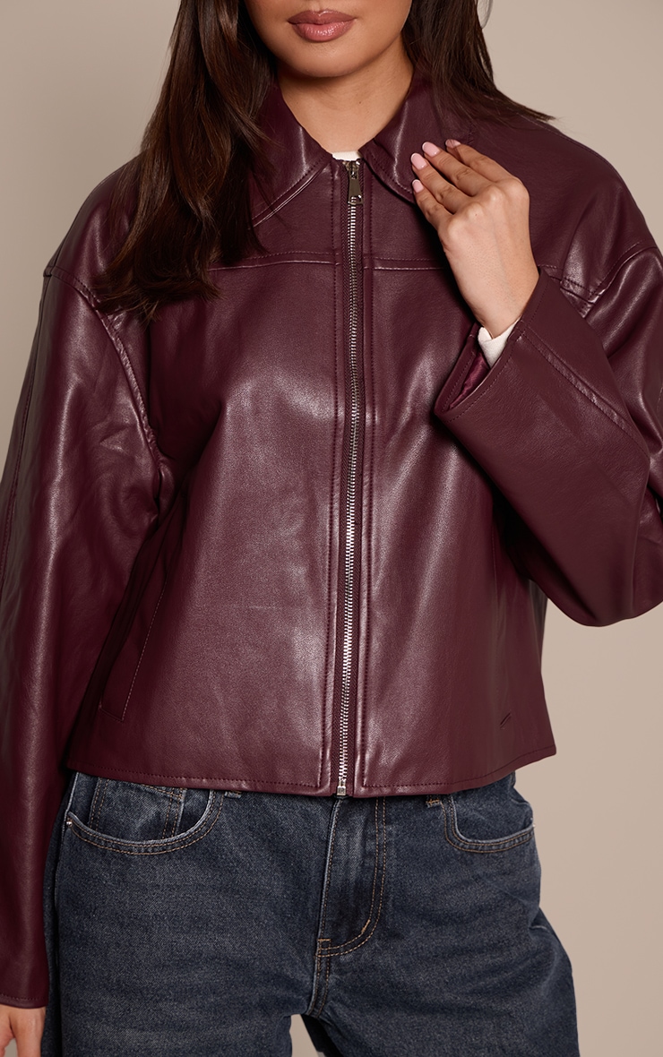 Burgundy Zip Through Pu Jacket image 4