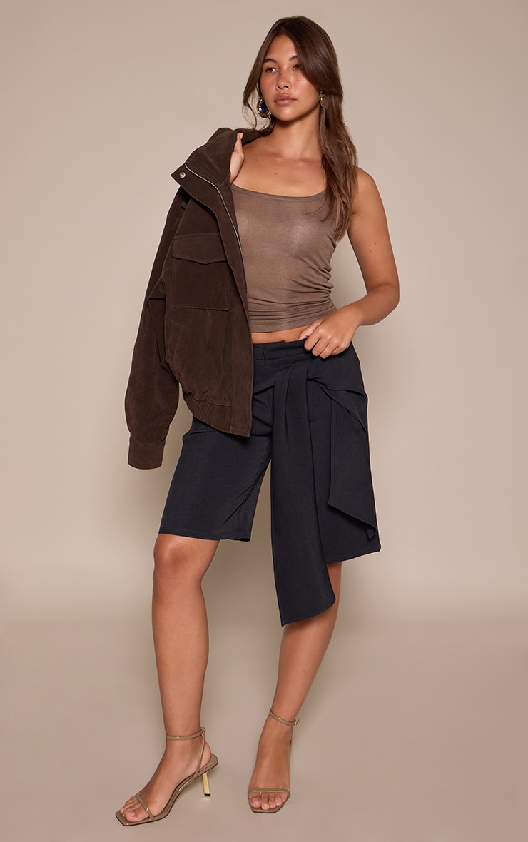 Navy Wrap Detail Woven Long Shorts image 1