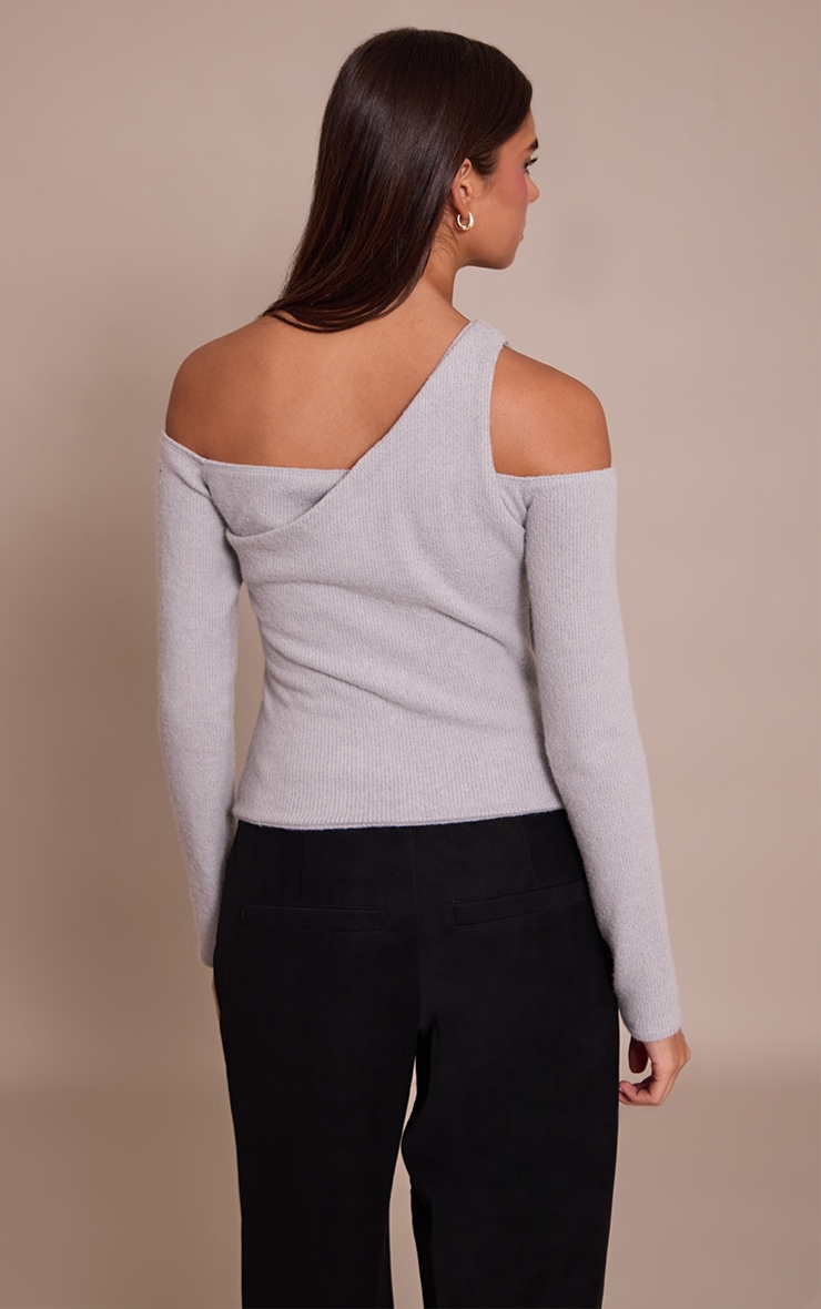 Grey Textured Wool Look Twist Overlay Detail Long Sleeve Top image 2