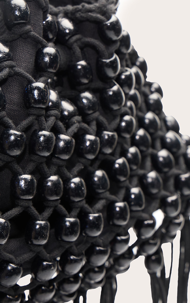 Black Beaded Weave Bucket Bag image 3
