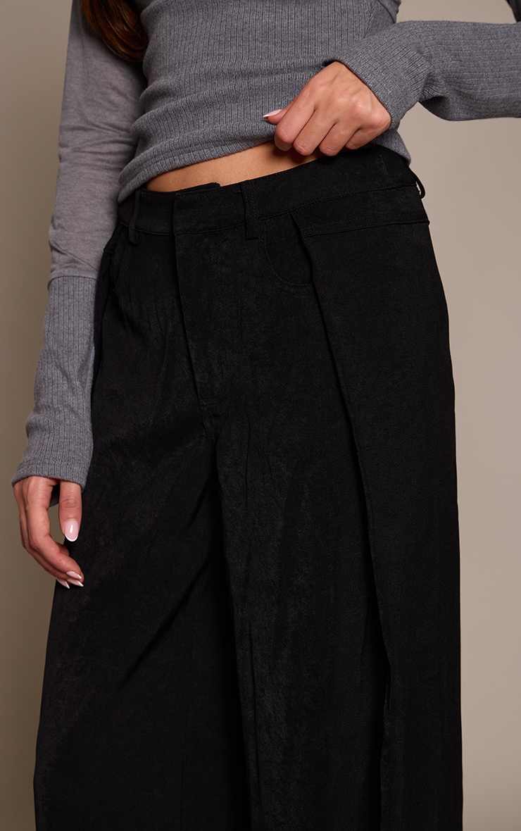 Black Woven Side Pleat Wide Leg Trousers  image 4