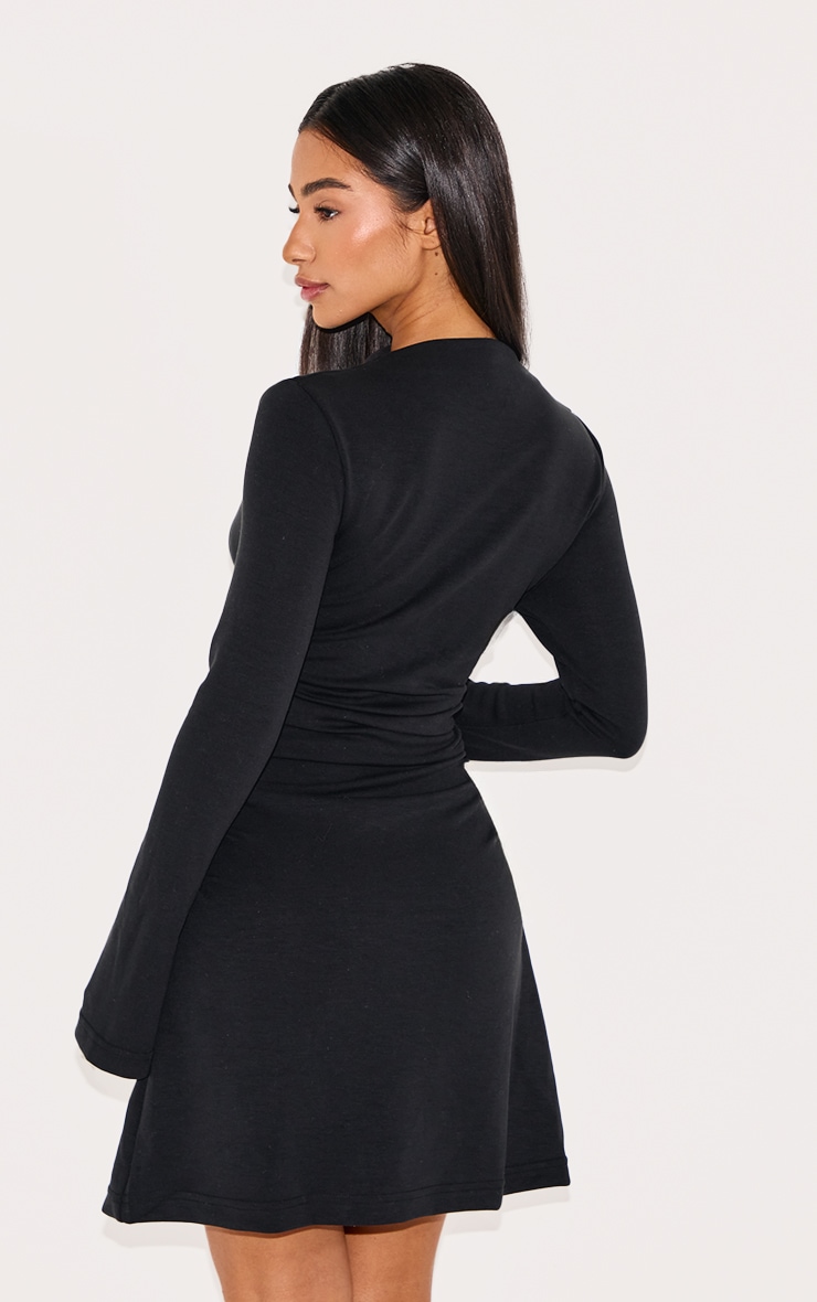 Petite Black Modal Long Sleeve Ruched Mini Dress image 2