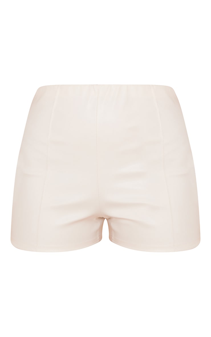 Cream Faux Leather Pintuck Detail Hot Pants image 6