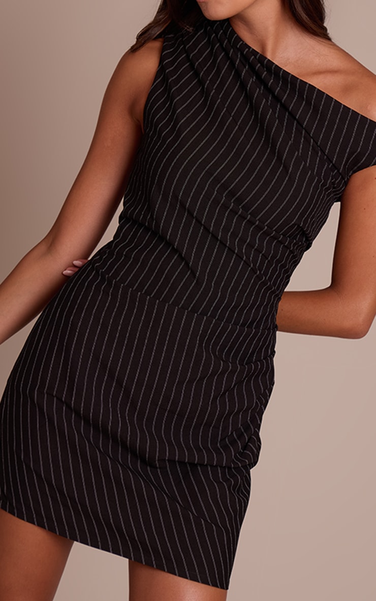 Black Pinstripe Asymmetric Bodycon Dress image 4