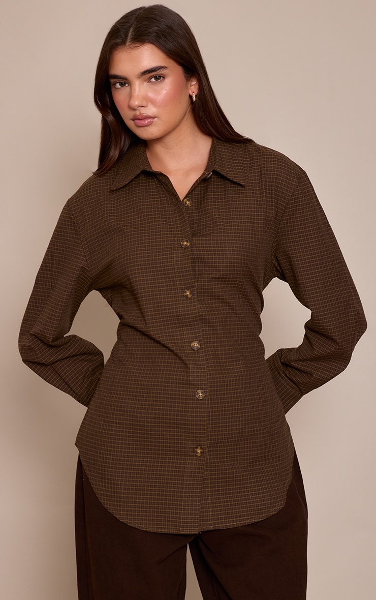 Green Check Fitted Tie Back Deep Cuff Shirt