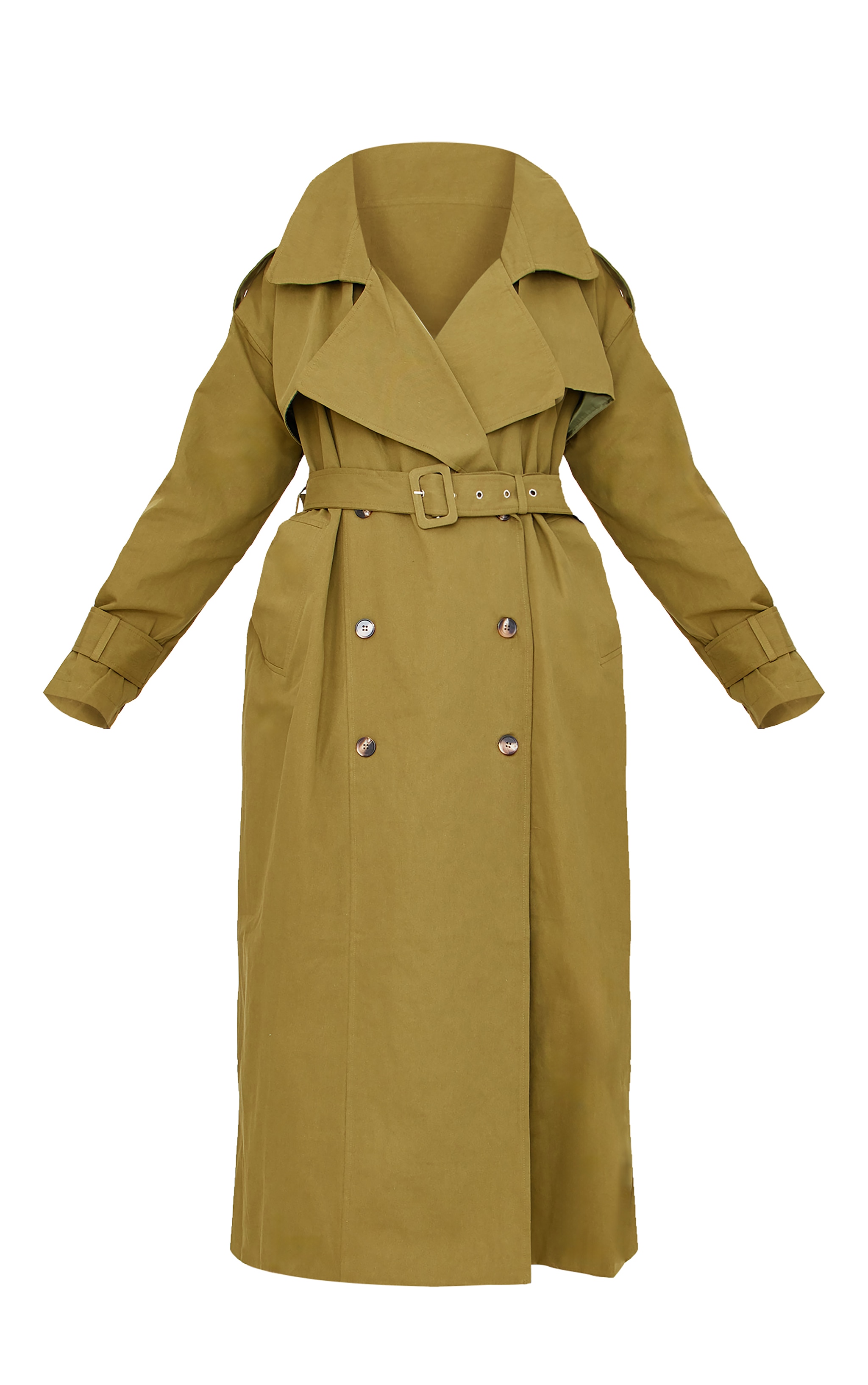 PLT Label Plus Trench long tissé kaki à capuche oversize image 5