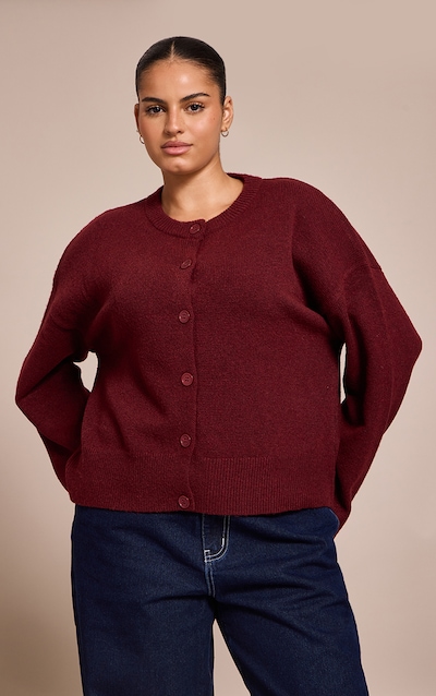 Plus Deep Red Knit Button Through Cropped Cardigan