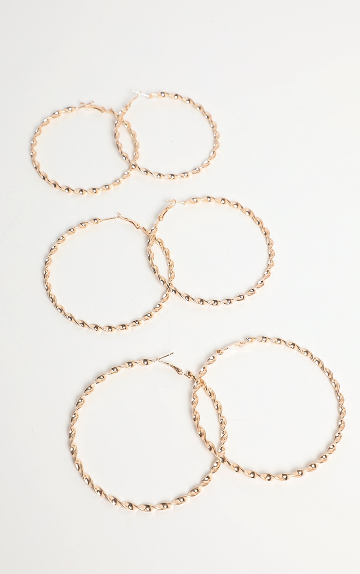 Gold Small Medium Large Twist Hoop Earring Pack