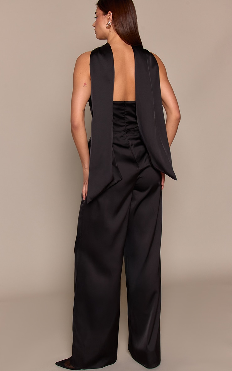 Black Satin Bandeau Scarf Detail Jumpsuit image 2